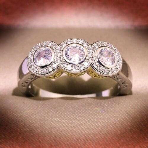 2020 New Arrival Silver Color Round Zircon Stone Ring for Women Fashion Jewelry Wedding Engagement Ring