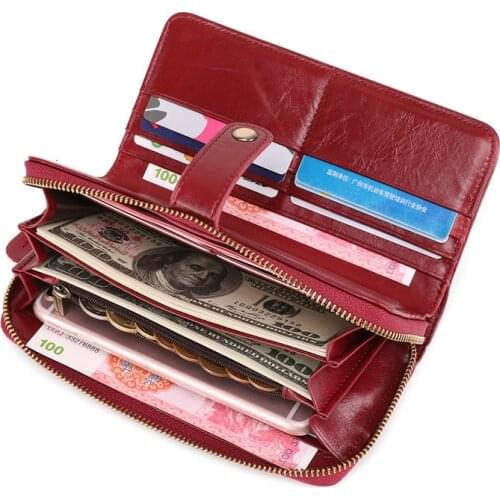 New Wallet Women Genuine Leather Female Leather Wallets Long Ladies Purses Quality Designer Phone Case Coin Pocket Card Holder