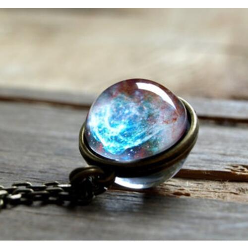 Universe Planet Jewelry Necklace Double Sided Glass Ball Pendant Solar System Necklace For Women Handmade Custom Starry sky