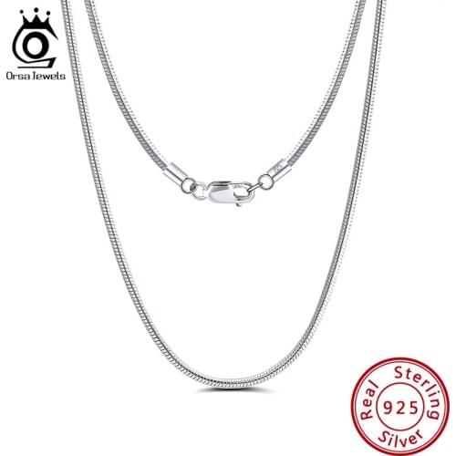 ORSA JEWELS Trendy Woman Snake Chain Necklace 2mm Round 925 Silver Necklace 40cm 45cm 50cm 55m 60cm Jewelry Gift Wholesale OSC31