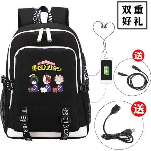 High Quality My Hero Academia Bakugou Katsuki Printing Backpack USB Charging Laptop Backpack Canvas School Bags Travel Backpack