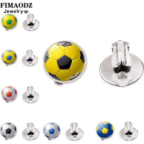 FIMAODZ Soccer Stud Earrings Colorful Volleyball Football Glass Photo Handmade Cute Earring Clip for Kids Ball Lovers