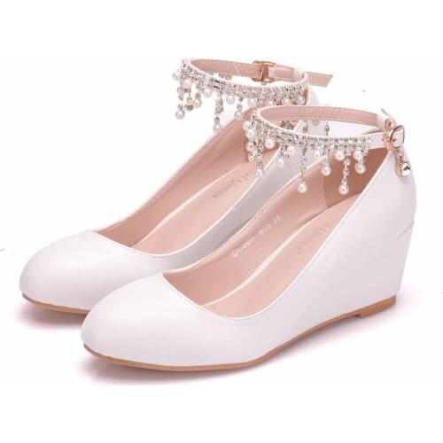 Crystal Queen High Heel Ankle Strap Platform Wedge shoes Women Pump Wedge 5CM Heels Platform Sapato Feminino Shoes Dress Shoes