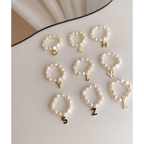 U-Magical French Vintage Freshwater Pearl Beaded Gold Metallic Letter Ring for Women Statement Index Finger Ring Jewellery