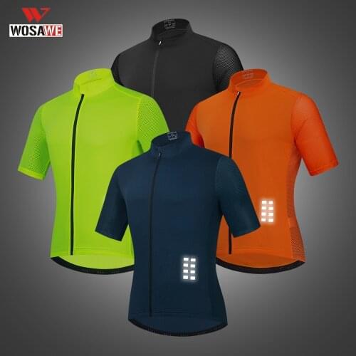 WOSAWE Mens Riding Jersey Summer Short Sleeve Racing Moto Bike Clothing Quick Dry Sports Clothing Reflective Breathable Jacket