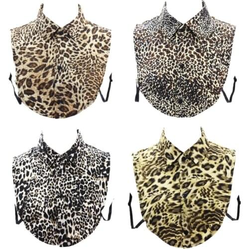 Women Leopard Animal Print Half Shirt Detachable Lapel False Fake Collar Dickey 649C