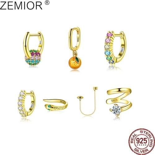 ZEMIOR For Women S925 Sterling Silver Stud Earrings Plating Gold Snake Orange Ball Shape Various Color Zirconia Single Sale