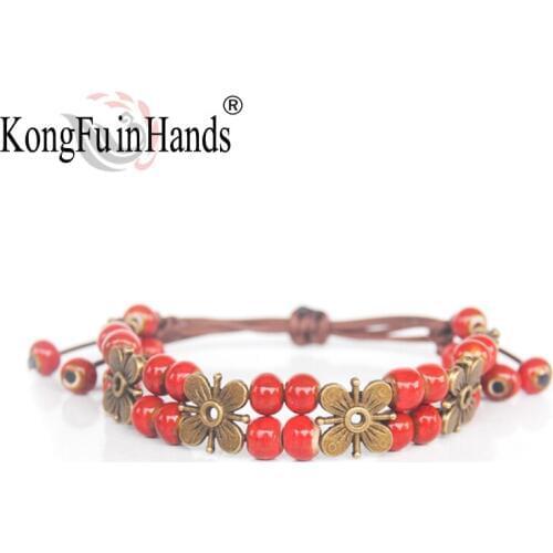 Ceramic Bead Bracelet Vintage Style Link Chain Bracelets For Women Round Shape Beautiful Flowers Valentines Day Gift 2018 New