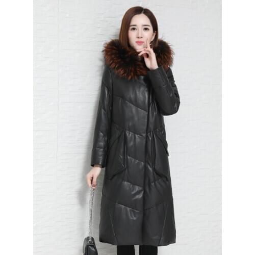 Real Genuine Leather Jacket Raccoon Dog Fur Collar Sheepskin Down Coat Female Korean Winter Coat Women Clothes 2020 ZT4303