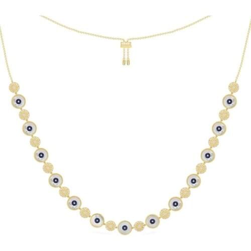 SLJELY High Quality Luxury Brand 925 Sterling Silver Yellow Gold Color Lucky Eye and Sun Adjustable Necklace Women Fine Jewelry