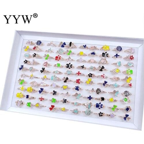 100pcs/Box Zinc Alloy Finger Ring With Enamel Fashion Jewelry Wholesale Mix Style And Size Women Men Rings Anillo De Dedo Aneis