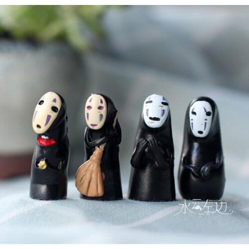 4pcs Anime cartoon Ghibli Spirited Away Faceless Portrait Resin Crafts Mini Garden Decoration Mini Gnome Glass Container Statue