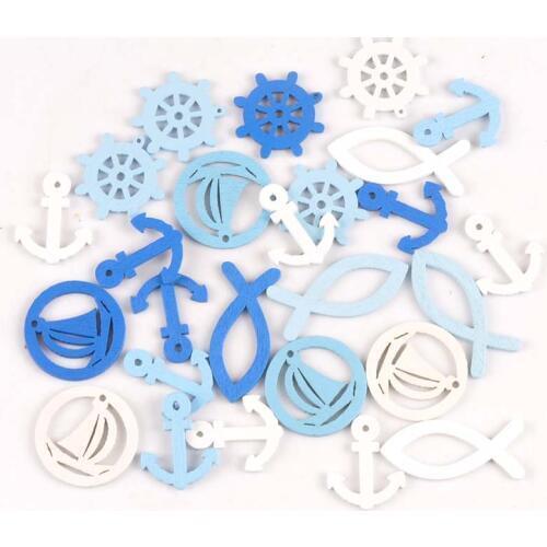50pcs anchor/ship/rudder pattern Blue wood pendant Scrapbooking Carft for Home Drop Hanging decoration diy 20-35mm MT1969