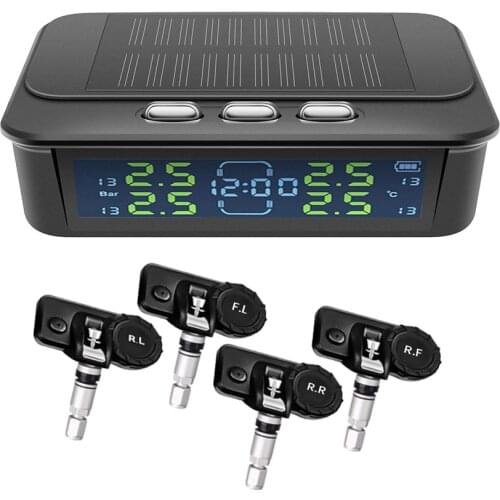 Wireless Car TPMS+4 Sensors LCD Tire Pressure Monitoring System Tyre Temperature Alarm Warning+Clock Driver Fatigue Reminder