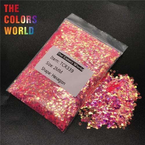 TCR339 Iridescent Rainbow Pink With Gold Light Hexagon Shape Nail Glitter Nail Art Decoration Face Glitter Makeup Handwork DIY