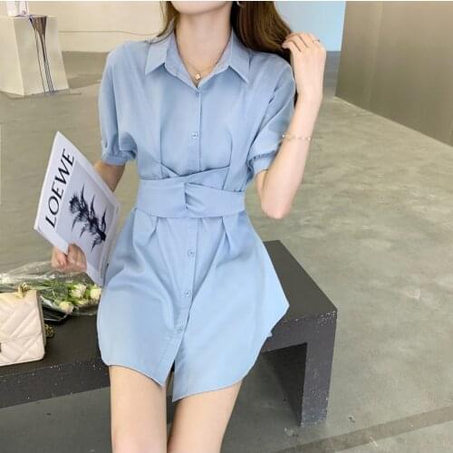 Vintage Puff Sleeve Top Sexy Women Korean Summer High Waist Short Pants Casual Single Breasted Sashes Shirt Blouse 2 Pieces Set