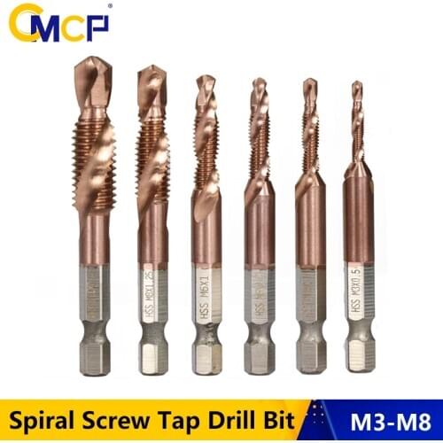 CMCP 1pc TiCN Coated Spiral Screw Tap Drill Bit M3-M8 HSS Machine Hand Tap For Metal Working 1/4" Shank Metric Screw Thread Tap