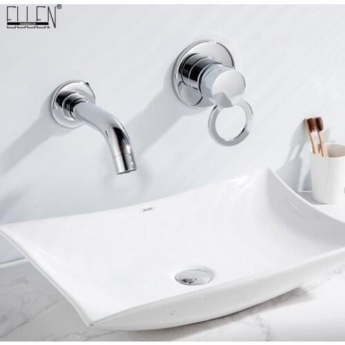 ELLEN Hot Cold Water Bathroom Faucet Wall Mount Mixer Sink Tap Wash Basin Bath Modern Single Lever Handle Chrome Finished EL202