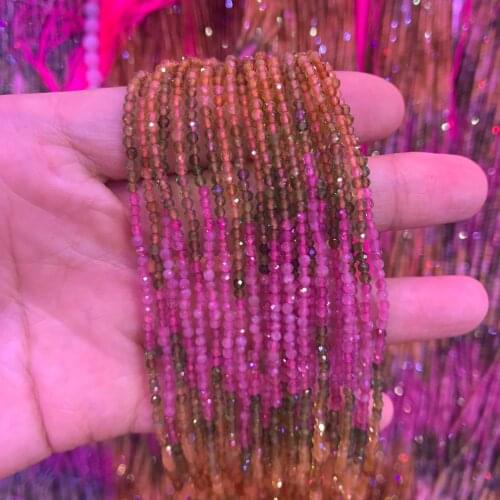 3mm Gradient Tourmaline Natural Gemstone Faceted Round Small Size Stone Beads For Jewelry Making Bracelet Necklace Design 15