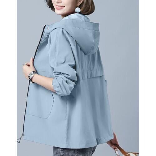 Womens Jackets 2020 New Autumn Basic Coats Causal Hooded Windbreaker Famale Zipper Lightweight Jackets Bomber Outwear Plus Size