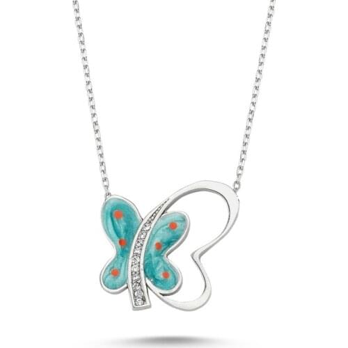 KUTAYDAN Zircon Cubic Zirconia Butterfly Pattern Pendant 925 Sterling Silver