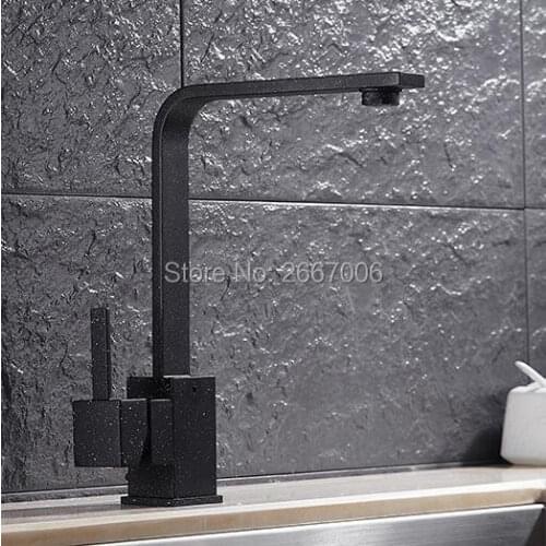 GIZERO Good Quality Square Bathroom Kitchen Faucet Single Handle Single Hole Lavatory Sink Mixer Taps Black Finished ZR350
