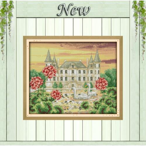 The swan castle home decor painting counted printed on canvas DMC 14CT 11CT Chinese Cross Stitch Needlework Sets Embroidery kits