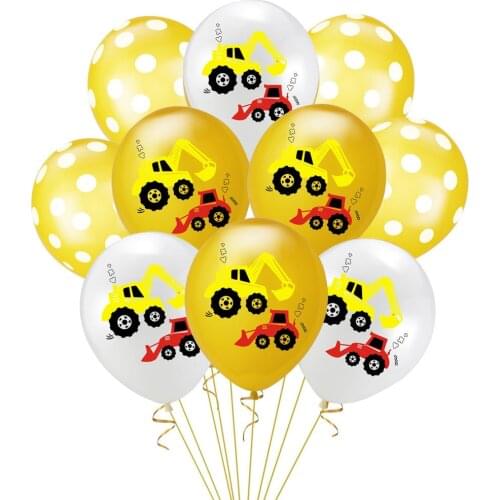 LQDT 15Pcs Construction Vehicle Excavator Latex Balloons Spot Balloon Engineering Vehicles Theme Birthday Party Decoration Globs