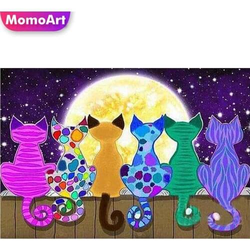 MomoArt Diamond Painting Cat Rhinestone Pictures Full Square Round Diamond Embroidery Animal 5D Cross Stitch Kit Wall Decoration