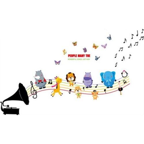 Cartoon musical note wall decals cute Animal Band 3d vinyl mural stickers kids room nursery funny music poster wallpaper 70*50cm