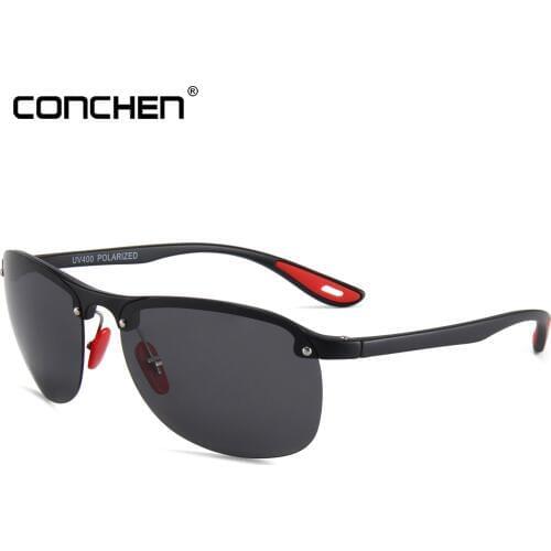 CONCHEN 2019 New Classic Polarized Plastic Sunglasses For Men Women Driving Travel Semi Rimless Sun Glasses Male Goggle UV400