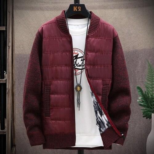 2021 Mens Cloth Cover Velvet Thickening Sweater Fashion Slim Stand Collar Patchwork Cardigan Sweater