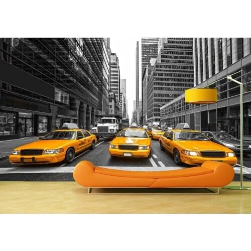 Custom Wallpaper Murals New York Street Taxi Self Adhesive Vinyl Wall Sticker Wall Paper Art Wall Painting Living Room