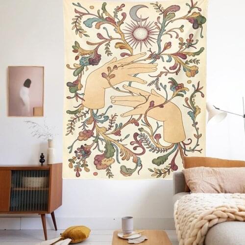 Sun and Moon Tapestry Wall Hanging Botanical Celestial Floral Wall Tapestry Hippie Flower Wall Carpets Dorm Decor moon decor