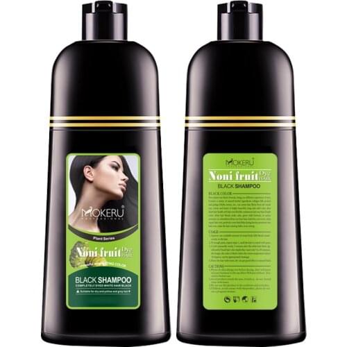 Mokeru 1pc 500ml Natural Organic Noni Fruit Extract Black Hair Dye Shampoo Gray Hair Cover Permanent Black Hair Color Shampoo