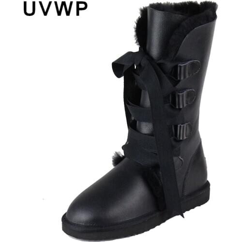 New Arrival 2021 High Snow Boots Genuine Sheepskin Leather Real Fur 100% Natural Wool Women Winter Snow Boots Brand Long Boots