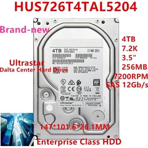 New HDD For WD Brand 4TB 7.2K 3.5" SAS 12 Gb/s 256MB 7200RPM For Internal Hard Disk For Enterprise HDD For HUS726T4TAL5204