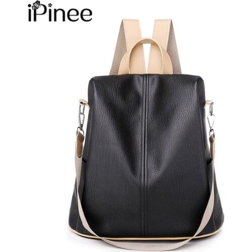 IPinee New High Quality Leather Backpack Women Shoulder Bags Multifunction Travel Backpack School Bags for Girls Bagpack mochila