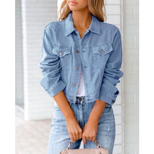Autumn Winter nNew Denim Jacket Long-Sleeved Solid Color Multicolor Single-Breasted Double-Pocket Turndown Collar Button Fashion