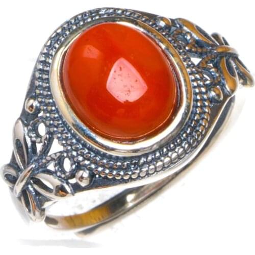 Natural Nanjiang Red Agate Opening Butterfly Handmade 925 Sterling Silver Ring 7.25 D1083