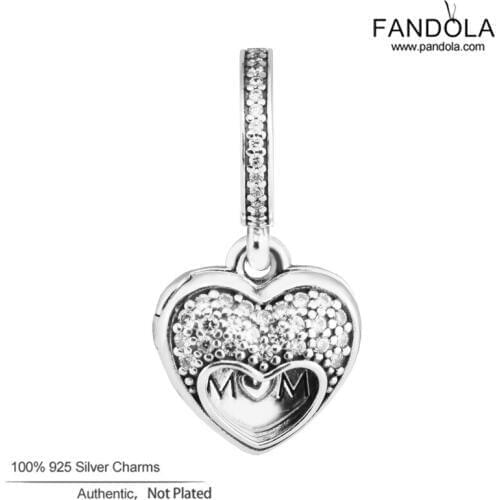 Fits Pandora Bracelet Argent 925 Sterling Silver I Love My Mom Heart Dangle Charms Beads for Jewelry Making Berloques Kralen