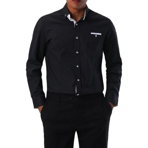 Shirts for men Long Sleeve Pocket Decor Business Shirt Breathable Solid Color Lapel Men Shirt Workwear White XXL ropa hombre