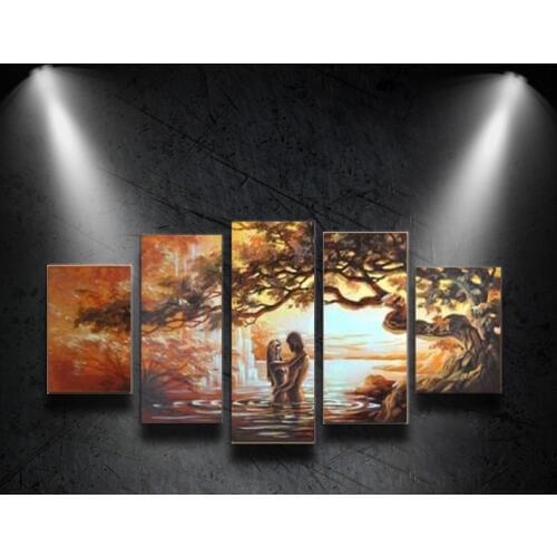 Hand-painted Oil Painting 5pcs/Set On Canvas High Quality Landscape Modern love Wall For Living Room Abstract Home Decoration