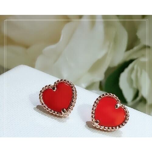 S925 Sterling Silver Red Love Earrings Red Agate Lady Women Simple Small Fresh And Sweet Gift from Best Friend Free Freight