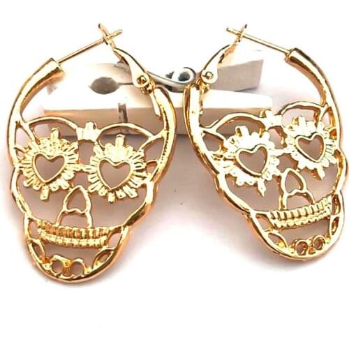 1 Pair New Steampunk Silver Color Skull Stud Earrings Vintage Retro Hollow Skeleton Piercing Ear Gothic Punk Jewelry
