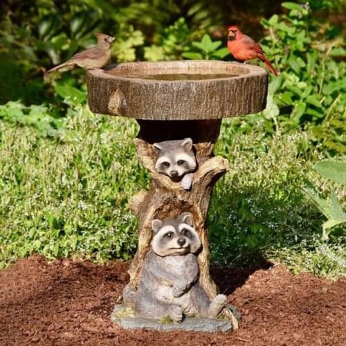 Resin Raccoon Birdbath Animal Statue Outdoor Birdfeeder Resin Decoration Cute Raccoon Garden Ornament For Garden Home CLH@8