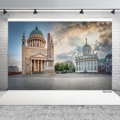 Vintage Building Square Statue Photographic Backdrop Customized Background for Children Baby Portrait Photoshoot Photo Studio