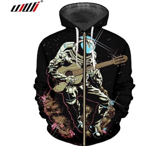UJWI New Sweatshirt Hoodies Men Women Print 3D Astronaut Space Guitar Hoodie Streetwear Hip Hop Tracksuit Zipper Hoody