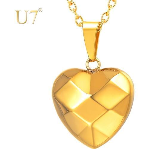 U7 Love Heart Shape Pendant Necklaces Stainless Steel Jewelry Women Girls Collares Geometric Charm Statement Necklace P1207