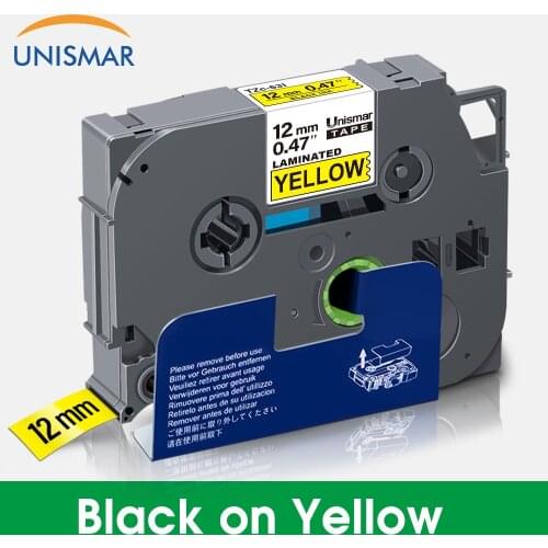 Unismar TZe631 Labels 12mm For Brother Laminated Tape TZe-231 Tape TZe-631 Label Tape Black on Yellow White For P touch PT Maker